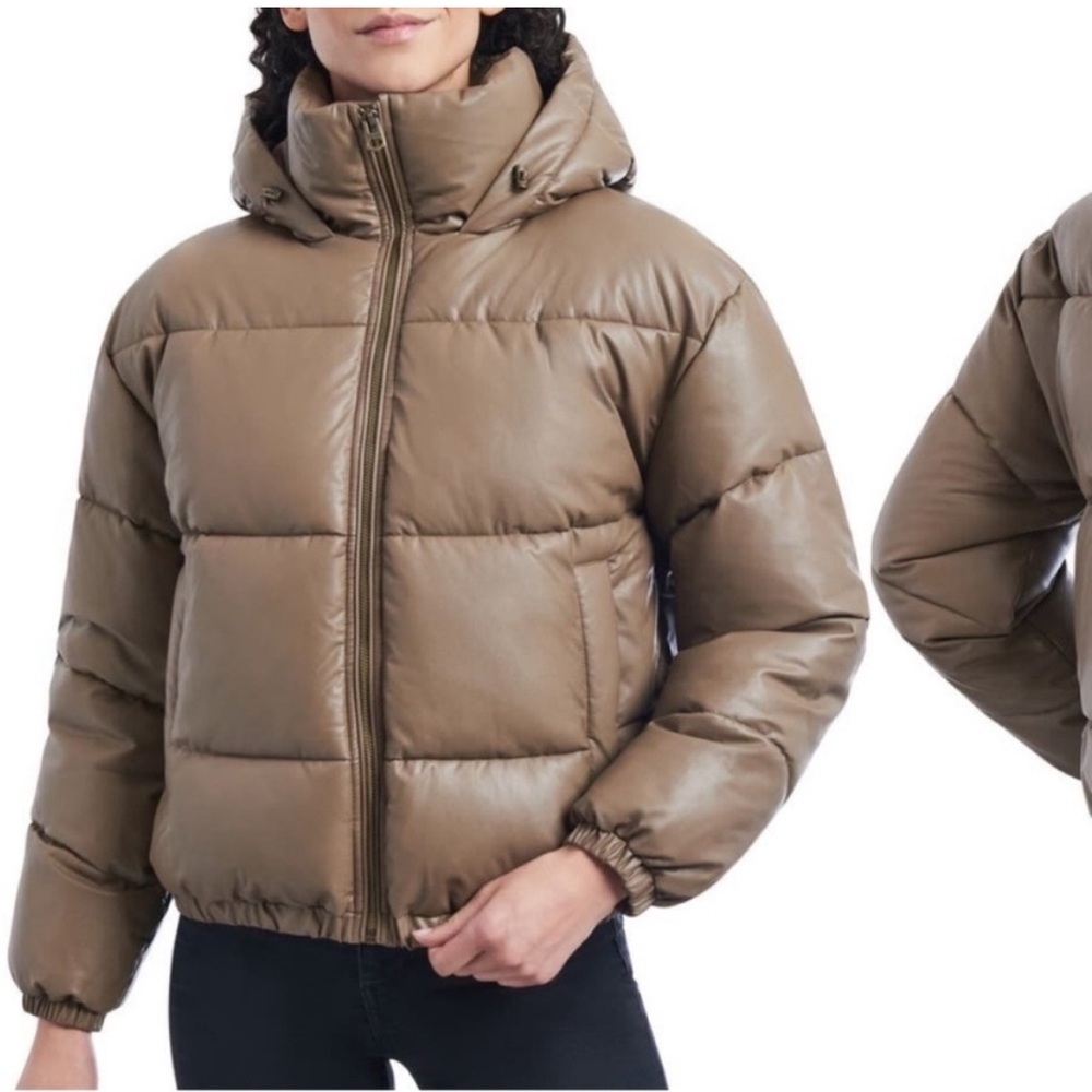 Lucky Brand Brown Hooded Cropped Puffer Size Medium